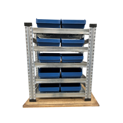 Lagerreol inkl. 28 kasser  H: 1972 mm, L: 900 mm, D: 400 mm