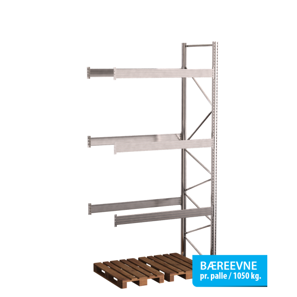 Pallereol flgefag med 3 brelag  H: 4000 mm, L: 1800 mm, D: 1100 mm  Breevne 1050 kg