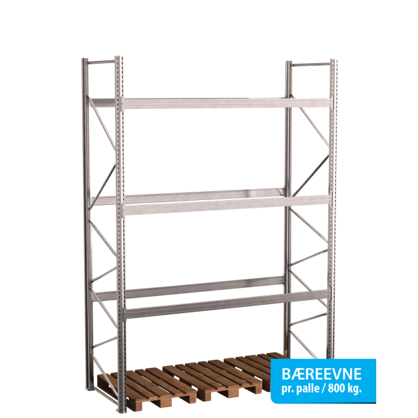 Pallereol startfag med 3 brelag  H: 4000 mm, L: 2700 mm, D: 1100 mm  Vlg breevne