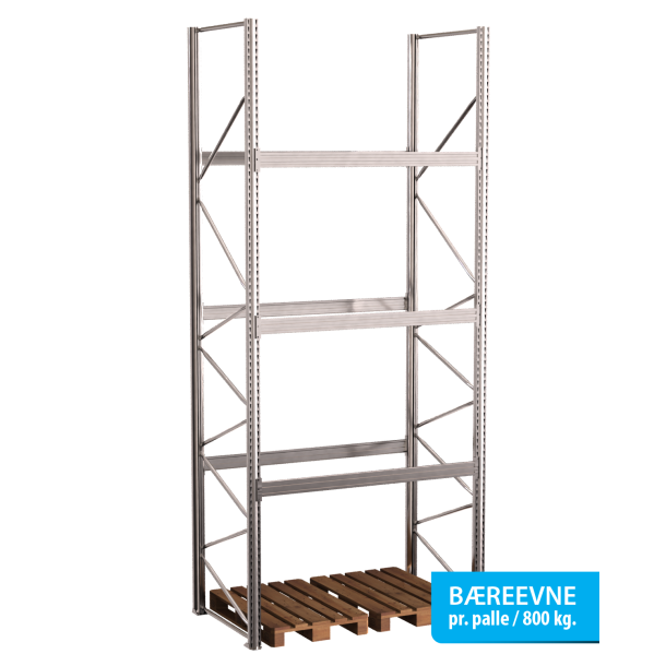 Pallereol startfag med 3 brelag  H: 4500 mm, L: 1800 mm, D: 1100 mm  Breevne 1050 kg