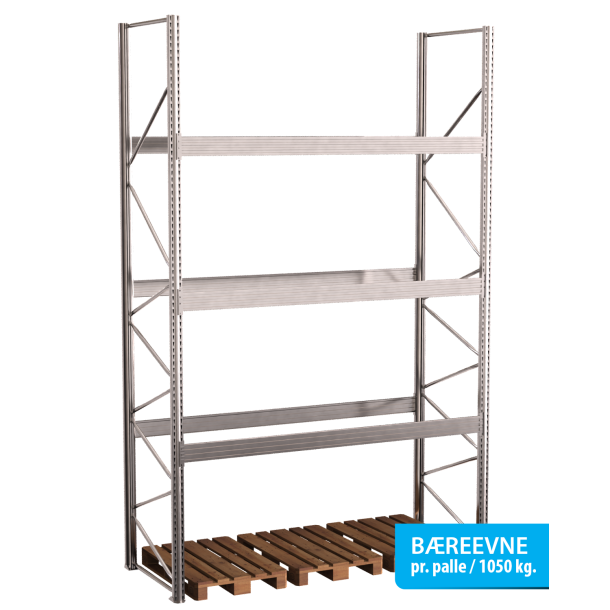 Pallereol startfag med 3 brelag  H: 4500 mm, L: 2700 mm, D: 1100 mm  Vlg breevne