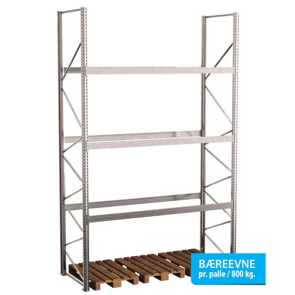 Pallereol startfag med 3 brelag  H: 4500 mm, L: 2700 mm, D: 1100 mm  Vlg breevne