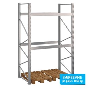 Pallereol startfag med 2 brelag  H: 3000 mm, L: 1800 mm, D: 1100 mm  Breevne 1050 kg