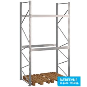 Pallereol startfag med 2 brelag  H: 3500 mm, L: 1800 mm, D: 1100 mm  Breevne 1050 kg
