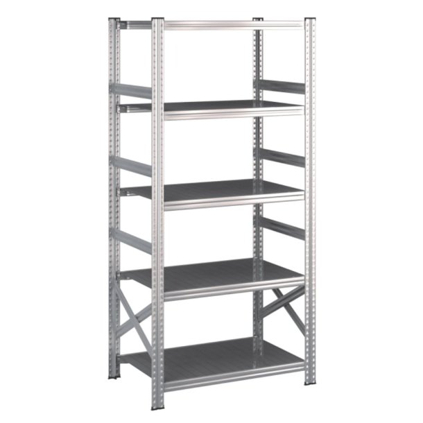 Lagerreol startfag med 5 hylder  H: 1972 mm, L: 900 mm  Vlg mellem 5 dybdevarianter