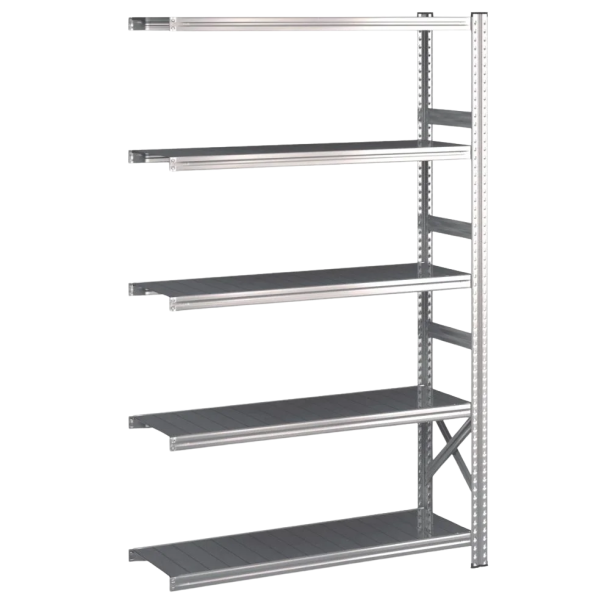 Lagerreol følgefag med 5 hylder – H: 1972 mm, L: 1200 mm – Vælg mellem 5 dybdevarianter
