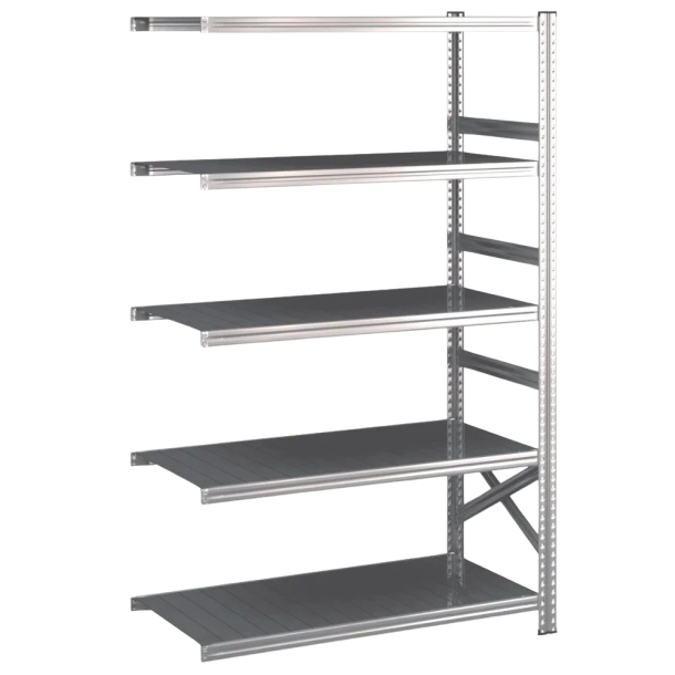 Lagerreol følgefag med 5 hylder – H: 1972 mm, L: 1200 mm – Vælg mellem 5 dybdevarianter