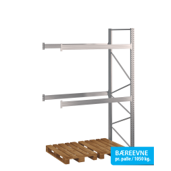 Pallereol flgefag med 2 brelag  H: 3000 mm, L: 1800 mm, D: 1100 mm  Breevne 1050 kg