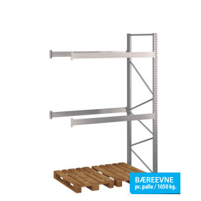 Pallereol flgefag med 2 brelag  H: 3000 mm, L: 1800 mm, D: 1100 mm  Breevne 1050 kg