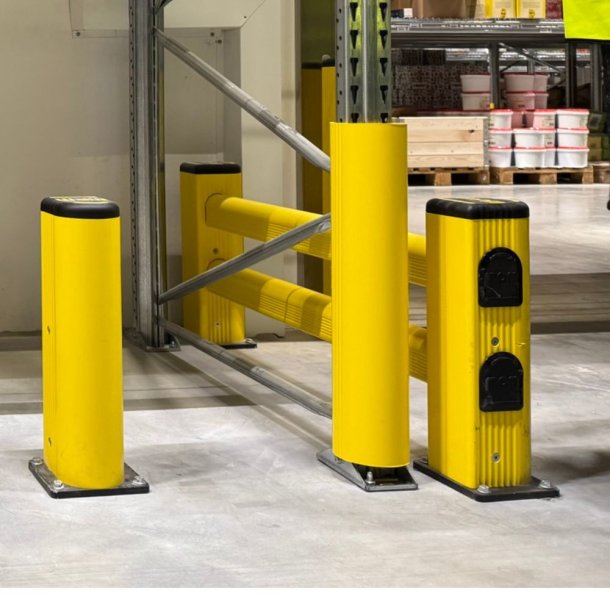 Stigebensbeskytter i gul plast - 600 mm højde til pallereoler