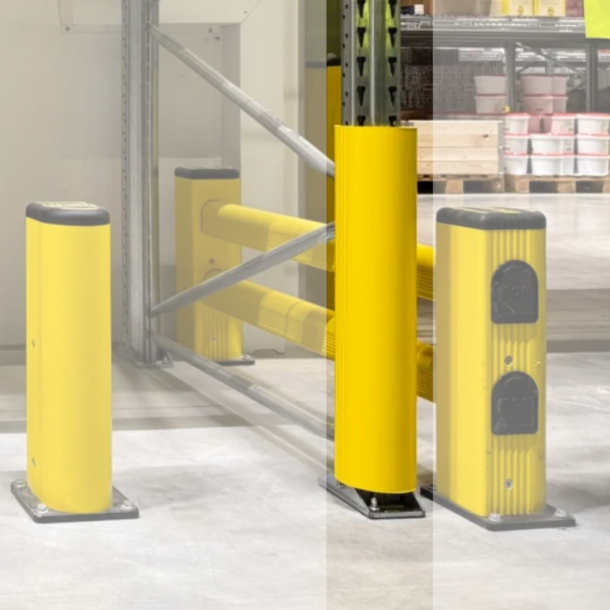 Stigebensbeskytter i gul plast - 600 mm h�jde til pallereoler